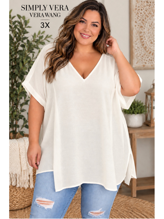 Simply Vera Vera Wang Tops - Simply Vera Vera Wang Cuffed dolman sleeve popover v neck blouse 3X